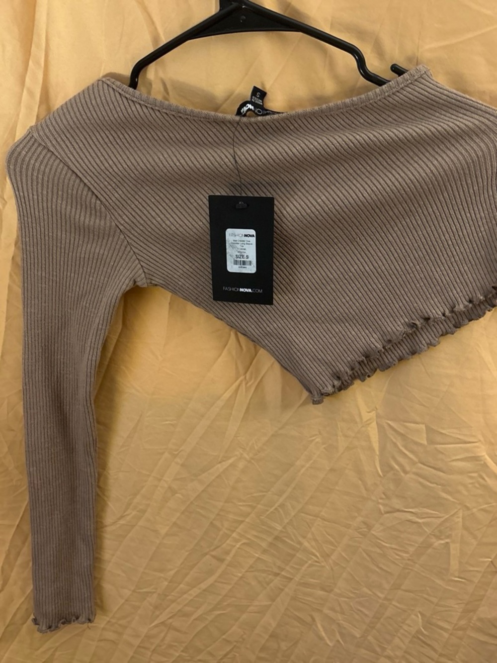 Fashion Nova Taupe Ribbed One-Shoulder Crop Sweater